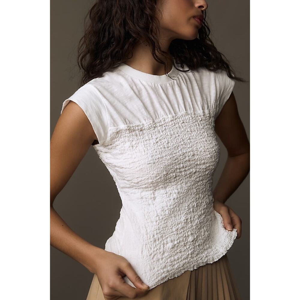 Maeve Smocked Pullover Muscle Top Round Neck Cap Sleeves White Size XS NWOT - Picture 3 of 14